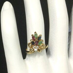 Vintage EDCO Gold Over 925 Multi Gemstone Cocktail Ring 5.5